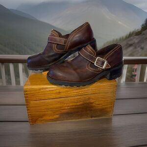 Nine West Chunky Leather Shoes 2” Heels‎ Buckle Brown Leather